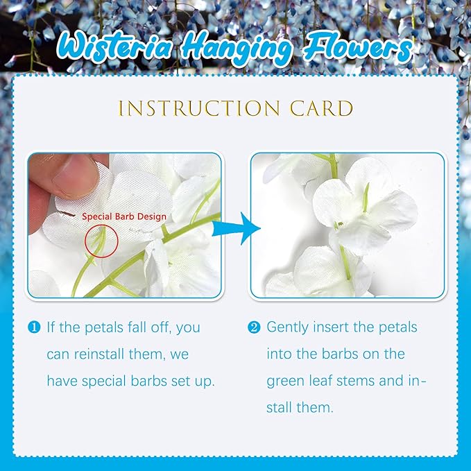 24 Pack Lake Blue Wisteria Hanging Flowers, 3.4 Ft Fake Hanging Flowers - Image 4