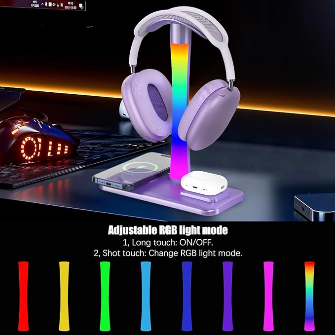 Headphone Stand with Wireless Charger, Gaming Headset Stand with RGB Light Mode - Image 4