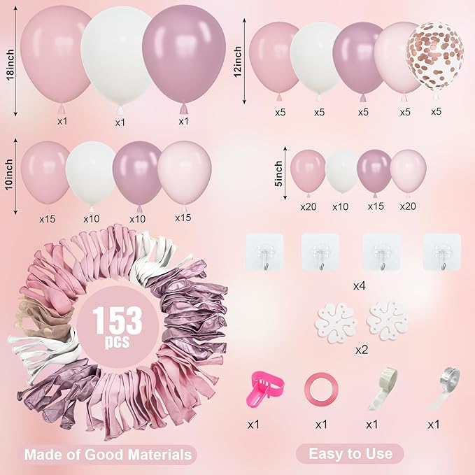 Amandir 153pcs Pink White Balloons Arch Garland Kit, Different Sizes 18 12 10 - Image 2