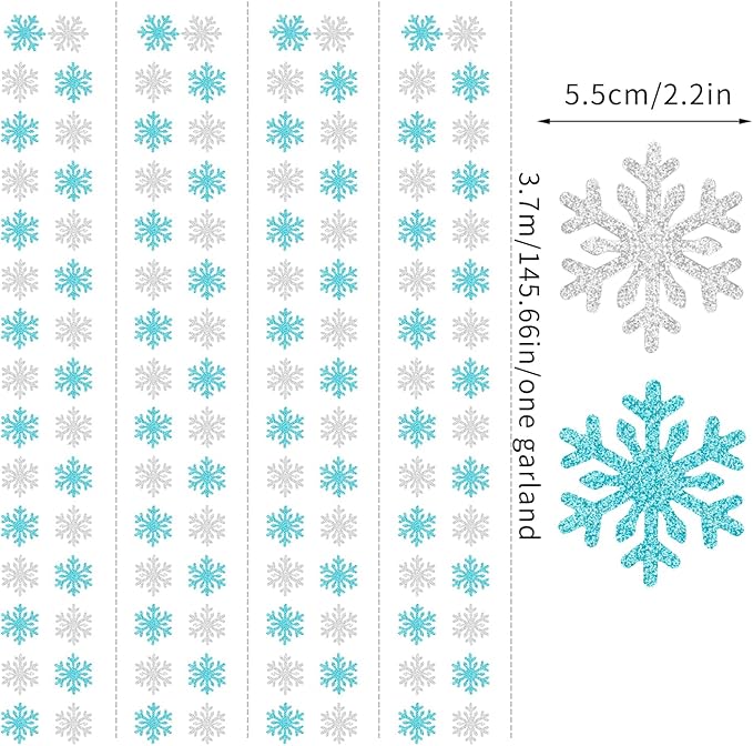 Snowflake-Snow Teal-Silver Christmas Party-Decoration Garland - 52ft Turquoise - Image 2