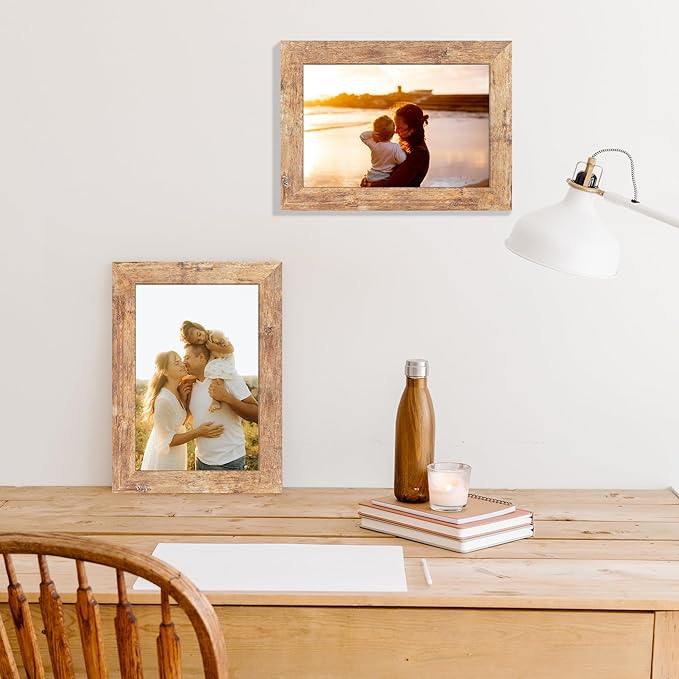 6x9 Picture Frame Set of 4, High Definition Real Glass Rustic Brown Frame - Image 2