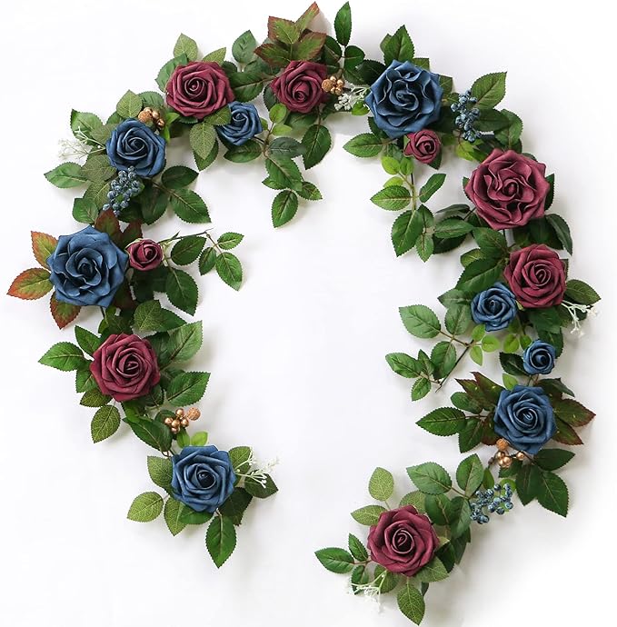 PONATIA 5FT Handcrafted Artificial Rose Flower Garland, Burgundy Flower Garland by ponatia