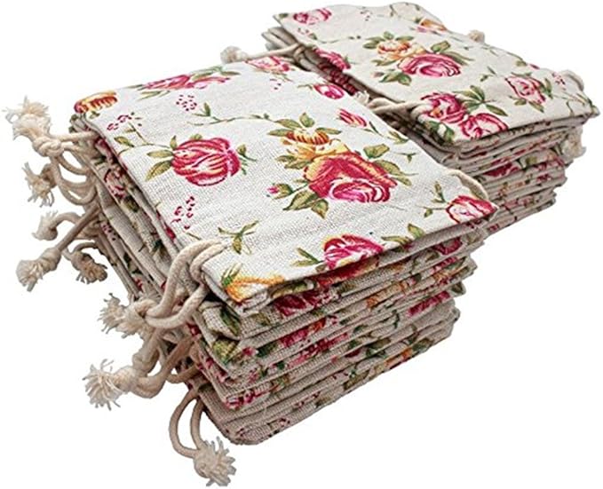 KUPOO 50PCS Rose Drawstring Bags Burlap Flower Pouch Bags Gift Bags Jewelry - Image 3