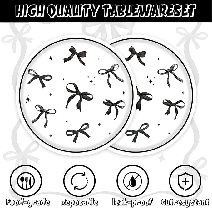 40pcs Black Bow Birthday Decorations Sophisticated Coquette Birthday Supplies - Image 3
