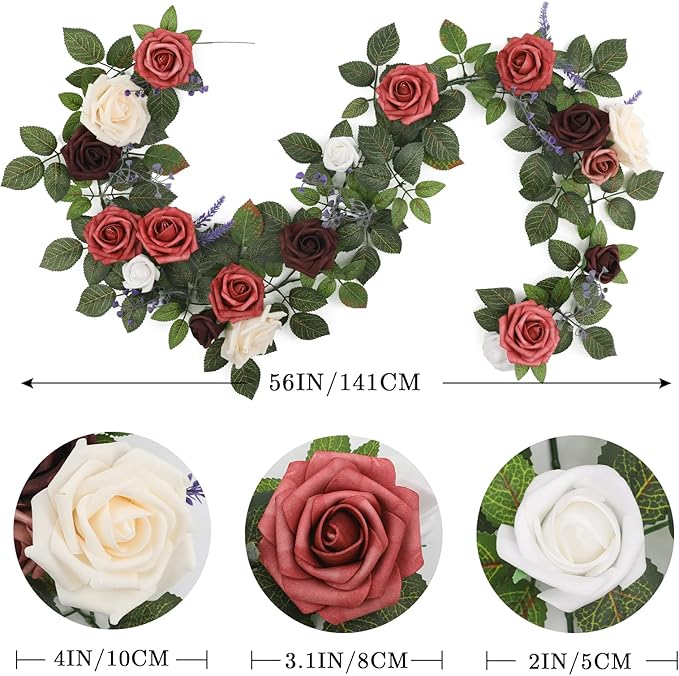 5FT Artificial Rose Flower Burgundy Fake Floral Garland - Image 6
