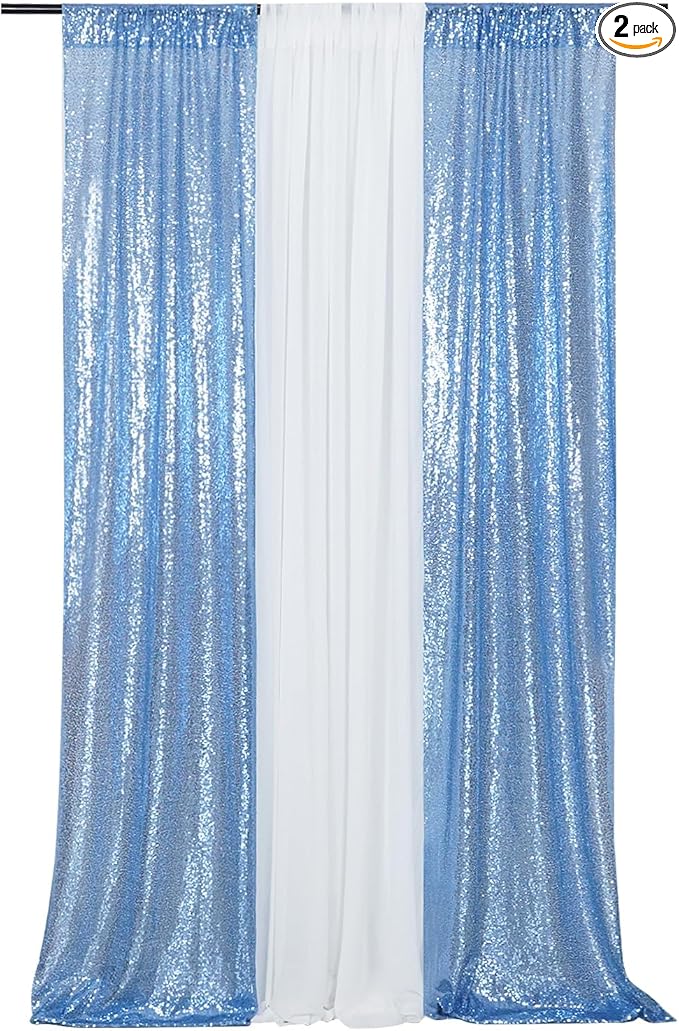 Poise3EHome 2ft x 8ft Baby Blue Sequin Backdrop Curtains 2 Panels Photography by Poise3EHome