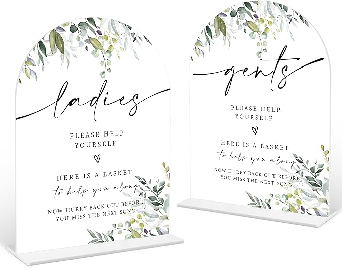 2 Pcs Greenery Wedding Bathroom Ladies & Gents Signs, 6 x 8 Inch White Arch by Qoqxjodd