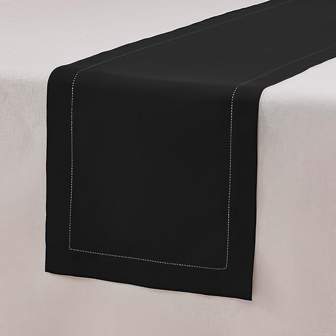 Black Table Runner 48 Inch – Cotton Linen Hemstitch Farmhouse Table Runner - Image 5