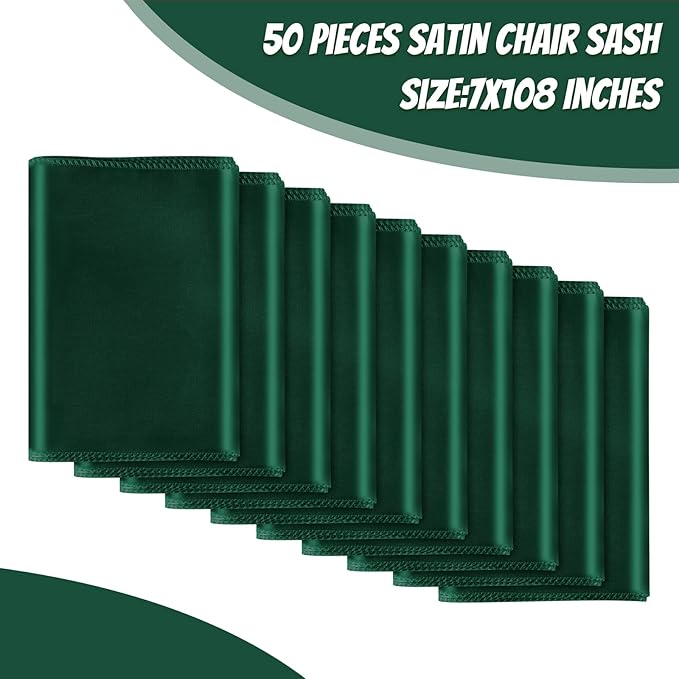 50 PCS Forest Green Satin Chair Sashes Bows Universal Chair Ribbon Ties Back - Image 2