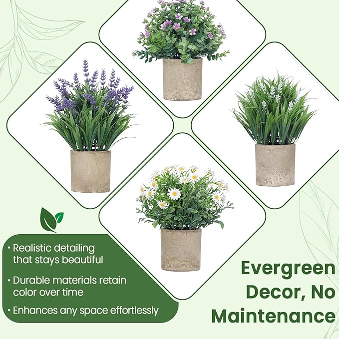4 Pack Small Fake Plants, Artificial Eucalyptus Leaves - Image 2