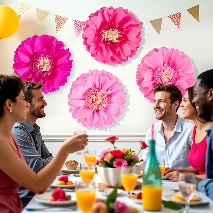 SUNBEAUTY 20" Giant Hot Pink Tissue Paper Flowers - Image 5
