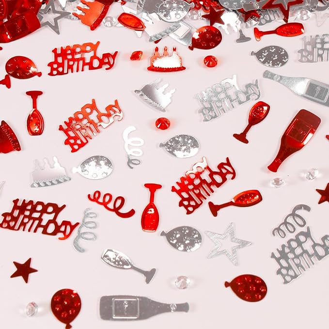VHUWE Happy Birthday Confetti, 1.6 oz Red Silver Cake Balloon Star Goblet - Image 5
