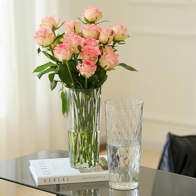 2 Clear Crystal Plastic Flower Vase, 10.2" Acrylic Rose Bouquet Vases - Image 2