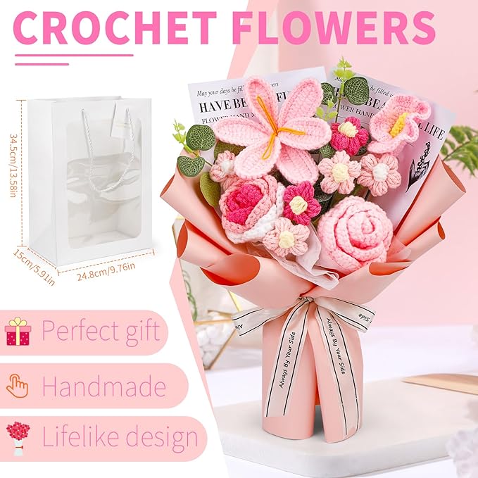 Crochet Flowers Bouquet, Handmade Knitting Crochet Flowers, Tulips Flower and - Image 2