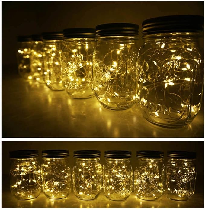 Decorman Solar Mason Jar Lid Lights, 6 Pack 20 LED Waterproof String Fairy Star - Image 6