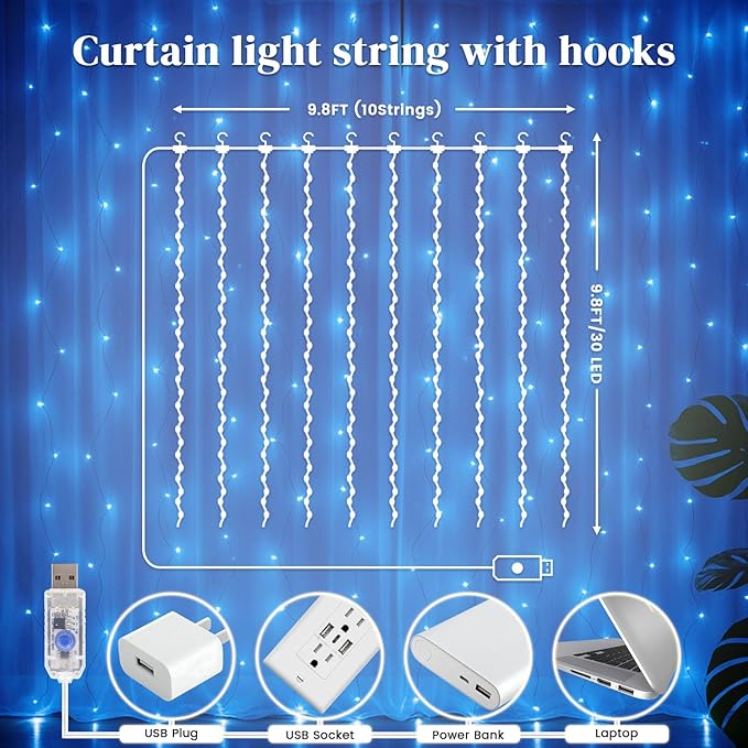 DomeStar 300 LED Fairy Curtain Lights, 9.8ft x 9.8ft Battery Operated - Image 3