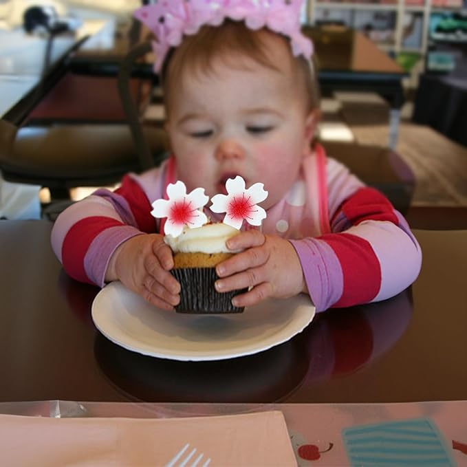 Ephlyn 100Pcs Edible Cherry Blossom Cupcake Toppers Edible Wafer Paper Flowers - Image 8