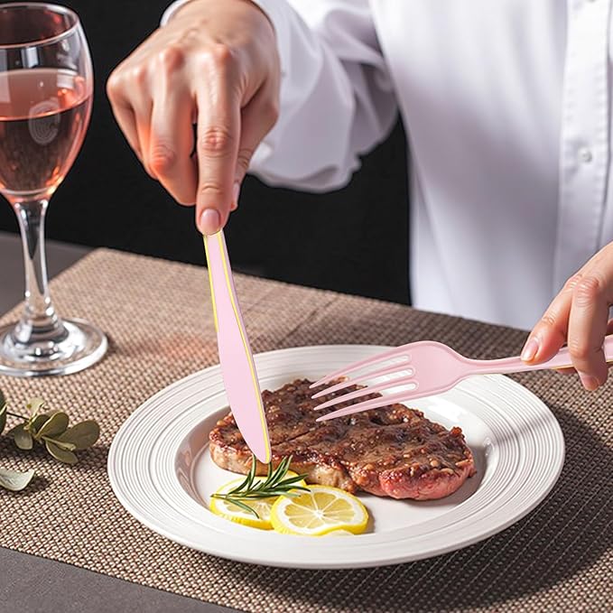 WDF 180 Pieces Pink Plastic Silverware - Image 9
