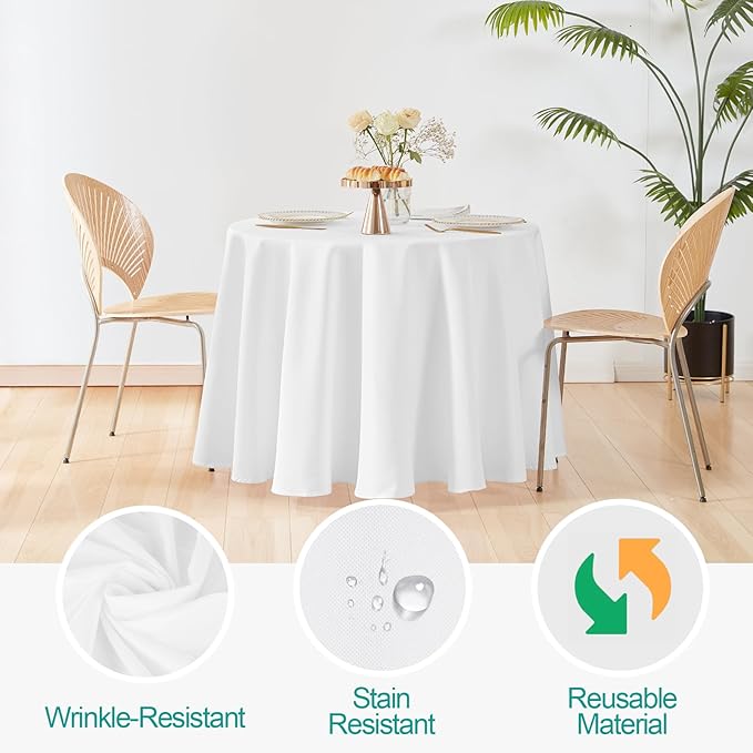 EMART Round Tablecloth White 132 inch Circular Polyester Table Cover - Image 6