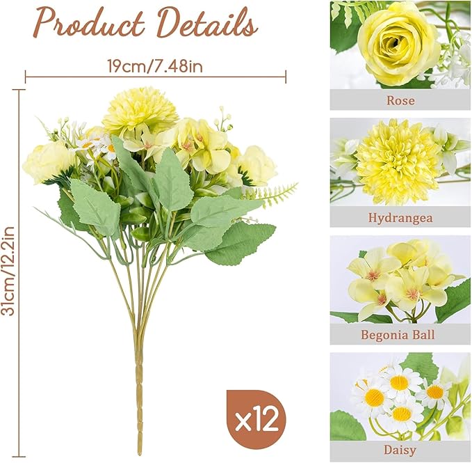 12 Packs Peonies Artificial Flowers, Silk Artificial Peonies Flowers Fake Peony - Image 3