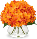 Hollyone Hydrangea Artificial Flowers in Vase Orange Silk Fake Flowers by Hollyone