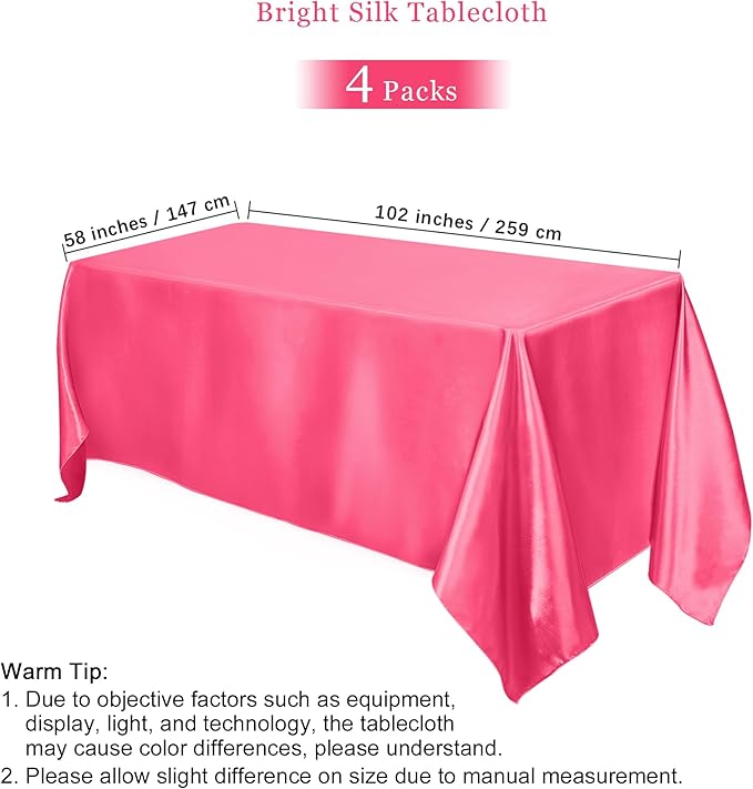 TURSTIN 4 Packs Gradient Pink Satin Tablecloth 102 x 58 Inch Overlay Satin - Image 2