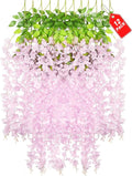 12 Pack Pink Wisteria Hanging Flowers, 3.44 Ft Fake Hanging Flowers, Artificial by ZEBMOON
