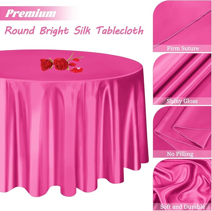 fani 6 Pack 120 Inch Hot Pink Satin Tablecloth - Image 4