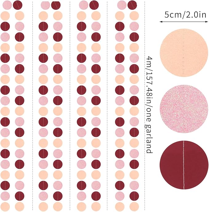 Burgundy Pink Peach Party-Decorations Paper-Garland - 52ft Rose Gold Glitter - Image 3
