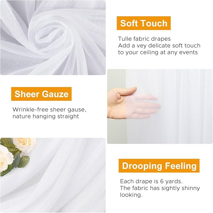 Wedding Arch Draping Fabric 4 Panels 28.7" x 20FT White Sheer Chiffon Backdrop - Image 3