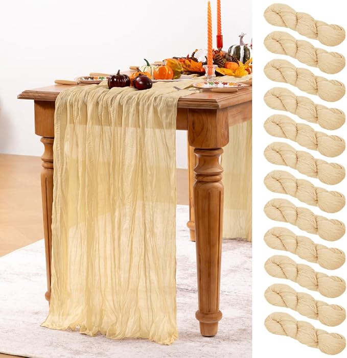 Champagne Gold Cheesecloth Table Runner 12 Pack Fall Table Runners Boho Gauze by DeZerlor