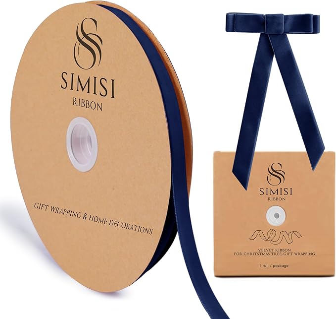 Navy Blue Velvet Ribbon 3/8'' 25 Yards by SIMISIRIBBON