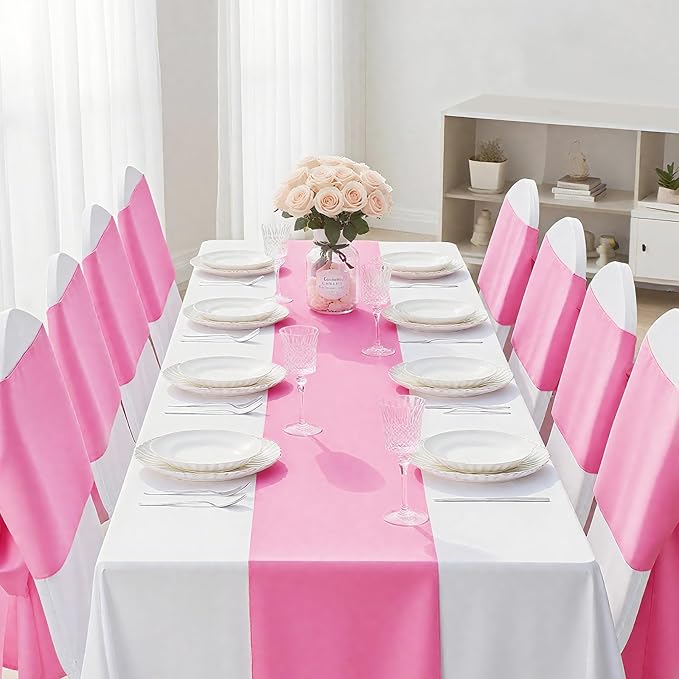 SHEJIZE 10 Pack Pink Satin Table Runner 12x108 Inches Long, Bright Silky Smooth - Image 2