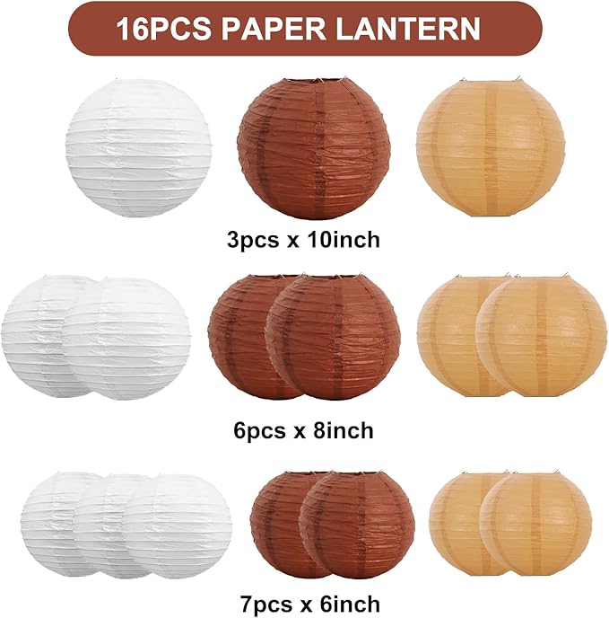BEISHIDA 16 Pcs Brown Mix Paper Lanterns, Hanging Decorative Chinese Japanese - Image 2