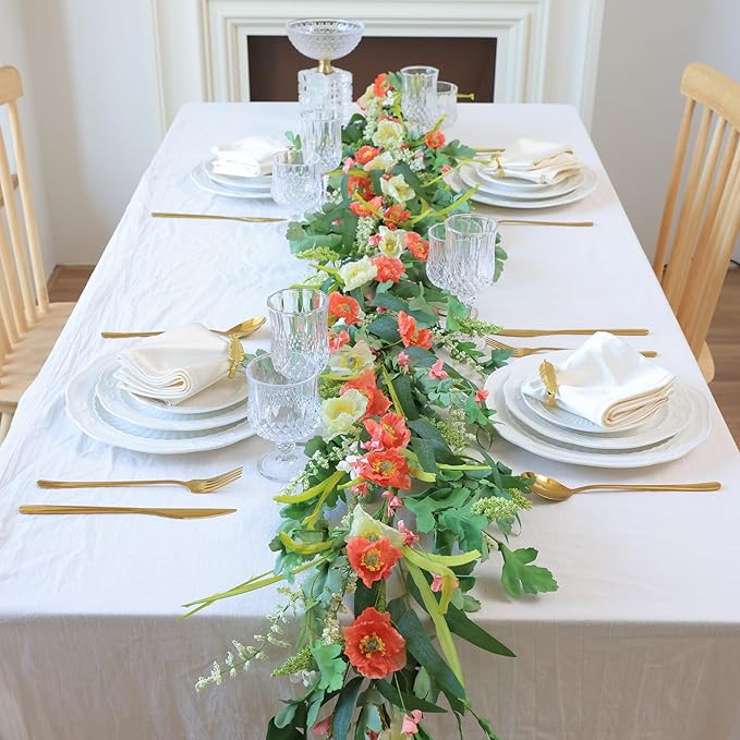 Mizii Red Artificial Flower Garland 6FT Fake Poppy Floral Garland Hanging Vines - Image 5