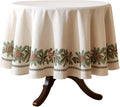 ISAENNE Designer Christmas Linen Small Round Tablecloth, Light Beige Western by Isaennehomedecoration
