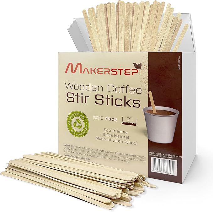Makerstep Birch Wood Coffee Stirrers, 7 Inch Coffee Stir Sticks Eco-friendly by Makerstep