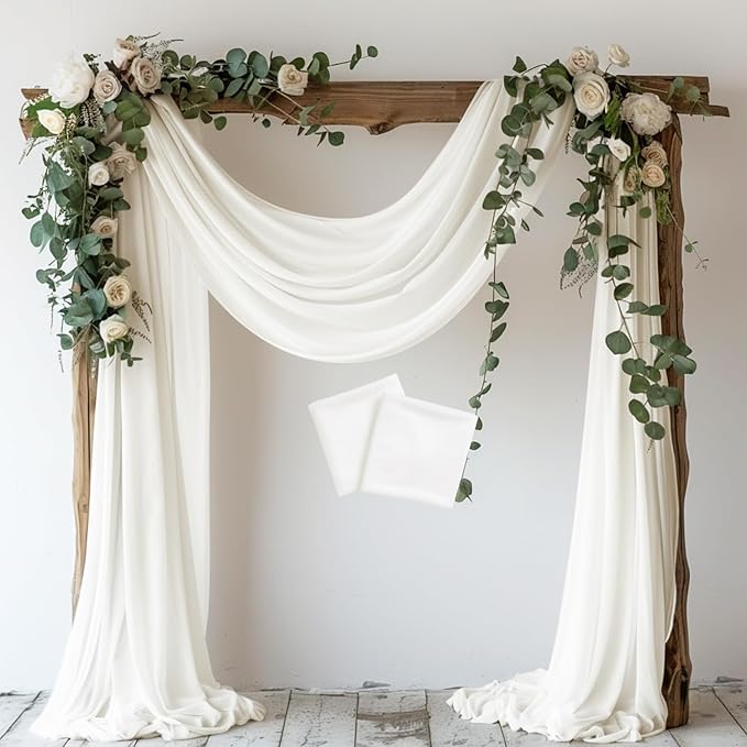 Wokceer Wedding Arch Draping Fabric 2 Panels 28.7" x 20FT Ivory Drapes Sheer by Wokceer