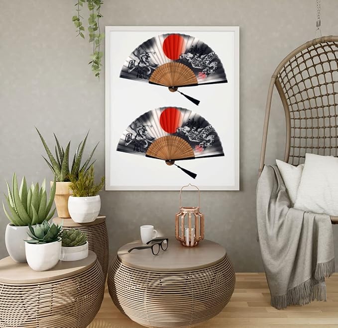 Amajiji Folding Hand Fan for Women, Chinese Japanese Vintage Style Bamboo Silk - Image 4