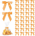 50Pcs Orange Twist Tie Bows for Gift Wrapping 2.5" Satin Ribbon Bow for Treat by TULOBI