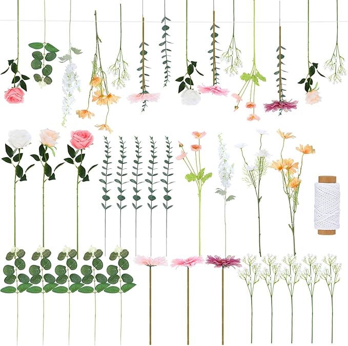 Hoteam 51 Pcs DIY Flower Garland Artificial Hanging Wildflower Backdrop Set - Image 3