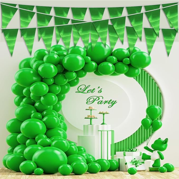 40M/130FT Green Triangle Pennant Banner Flag Metallic Fabric Bunting Garland - Image 3