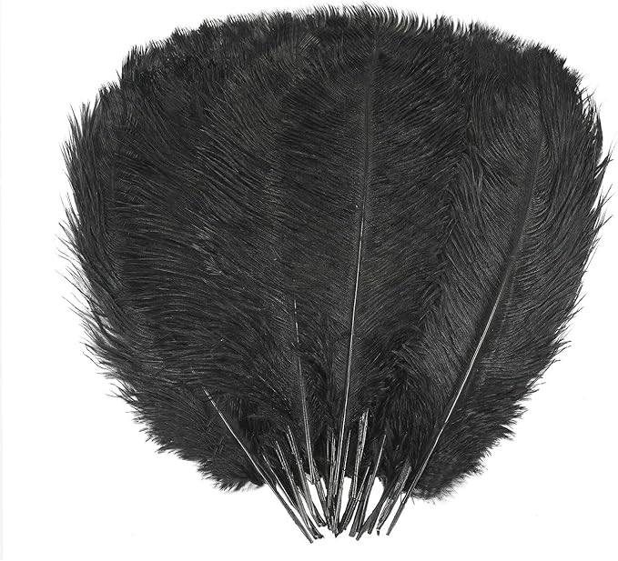 YAKRUNA 30 Pieces 12-14 Inches Black Ostrich Feathers Bulk by YAKRUNA