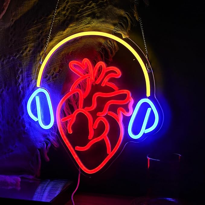 Heart With Headphone Neon Sign USB Power Music Heart Neon Light Dimmable Music - Image 3