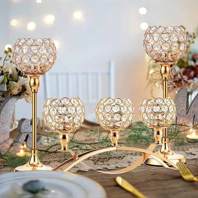 Vincigant Gold Crystal Candle Holders Set of 8 - Image 7