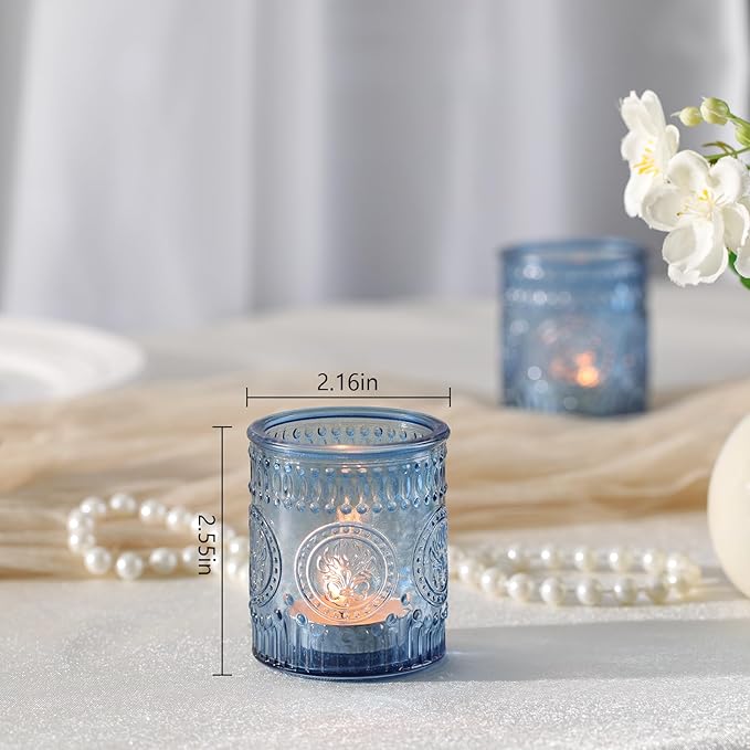 24 Pcs Blue Votive Candle Holders, Glass Tealight Candle Holders - Image 2