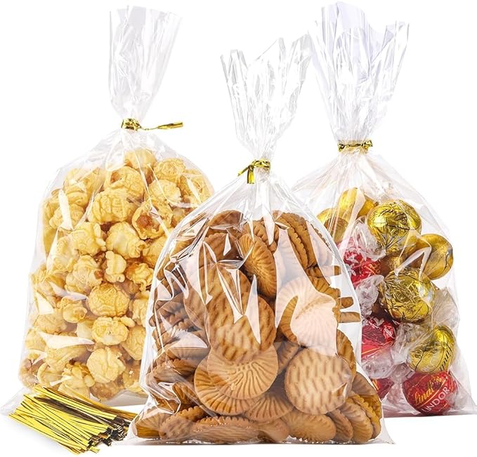 LOKIQNG Cellophane Bags Plastic Treat Bag Clear Cookie Candy Bags by LOKQING