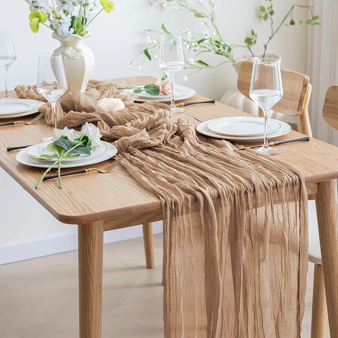 Asee'm 3pcs Cheesecloth Table Runner 120 Inches Long Nude Boho Gauze Cheese - Image 6