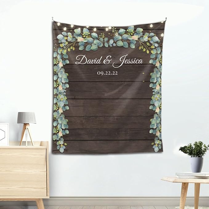 Wedding Backdrop for Reception, Rustic Wood Green Leaf Banner, Custom Tapestry - Image 4