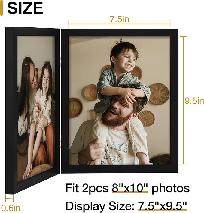 decorUhome Double 8x10 Picture Frame Vertical, Engineered Wood Bifold Photo - Image 3